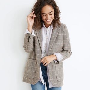 NWT Madewell Larsen Blazer Jacket in Plaid Wool Grey/Pink Small MA281